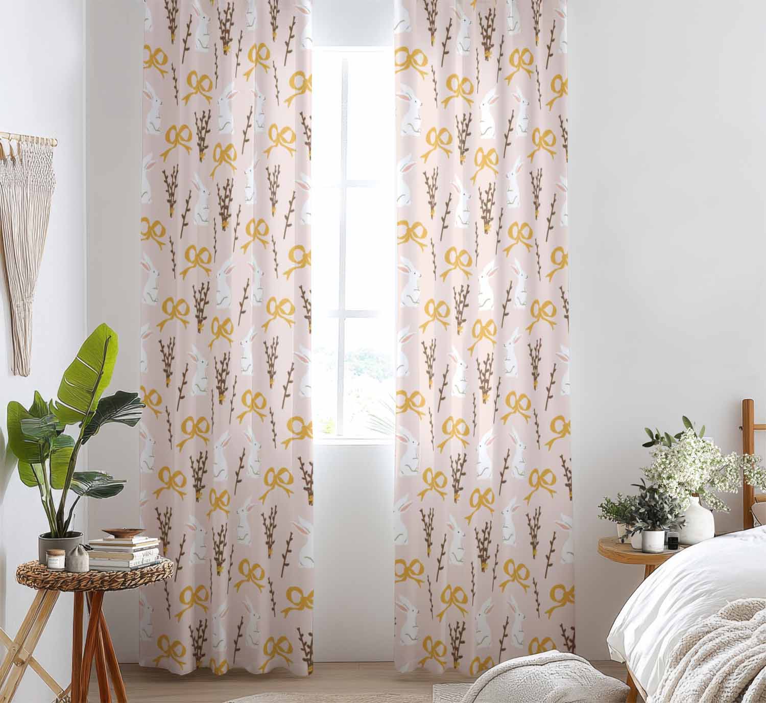 Króliki bzie i kokardy na pudrowym tle króliki_bzie_i_kokardy_na_pudrowym_tle